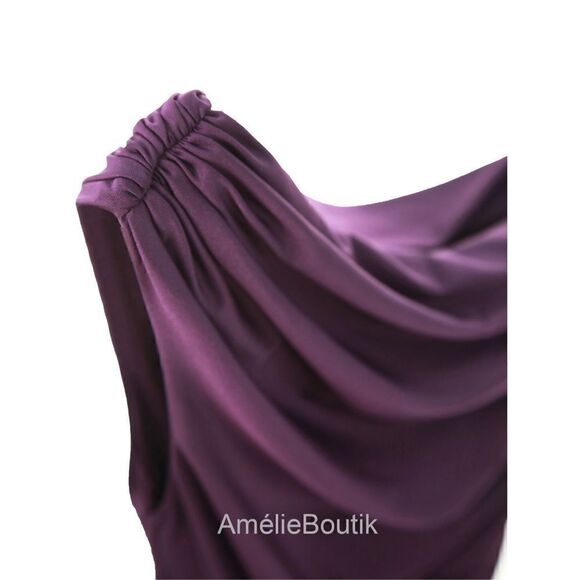 One Shoulder Ruched Cocktail Dress plum purple size small Bodycon - Picture 5 of 9